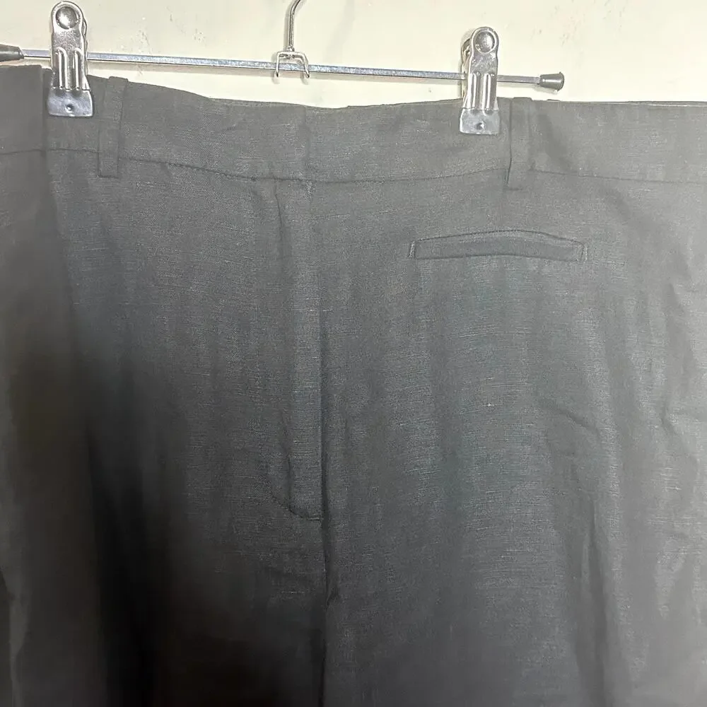 H&M‎ Black Linen Blend Pockets High Rise Wide Leg Trouser Pants Women's Size 12